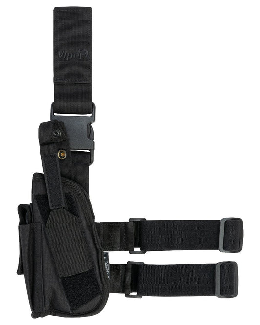 Black Coloured Viper Tactical Leg Holster Left Handed on white background #colour_black