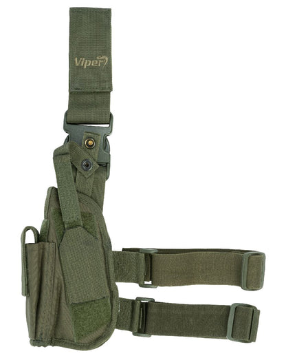 Green Coloured Viper Tactical Leg Holster Left Handed on white background #colour_green