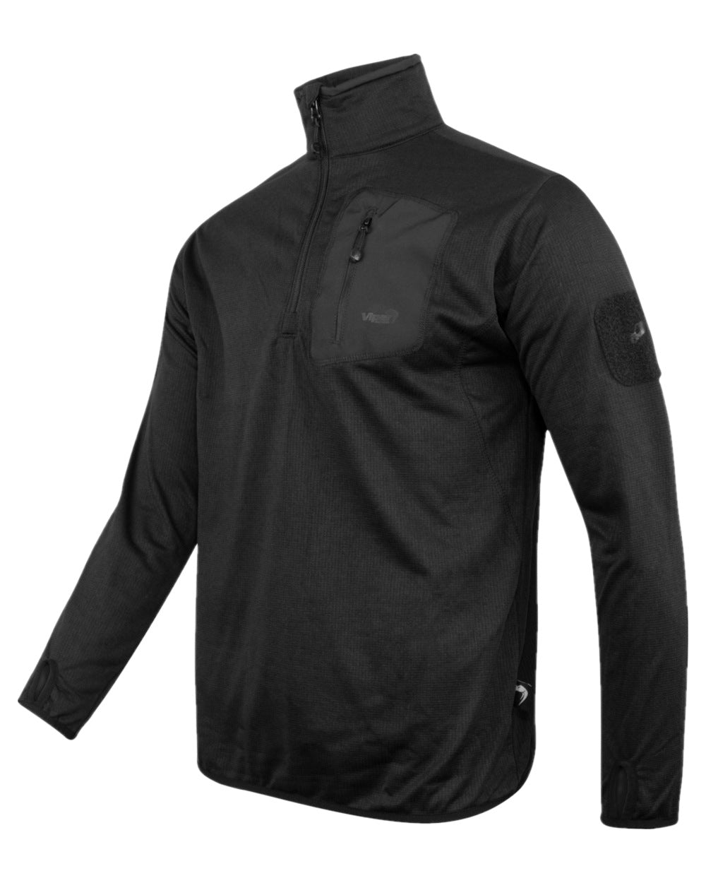 Black Coloured Viper Technical Mid Layer Fleece Top on white background #colour_black