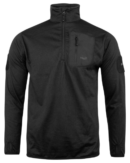 Black Coloured Viper Technical Mid Layer Fleece Top on white background #colour_black