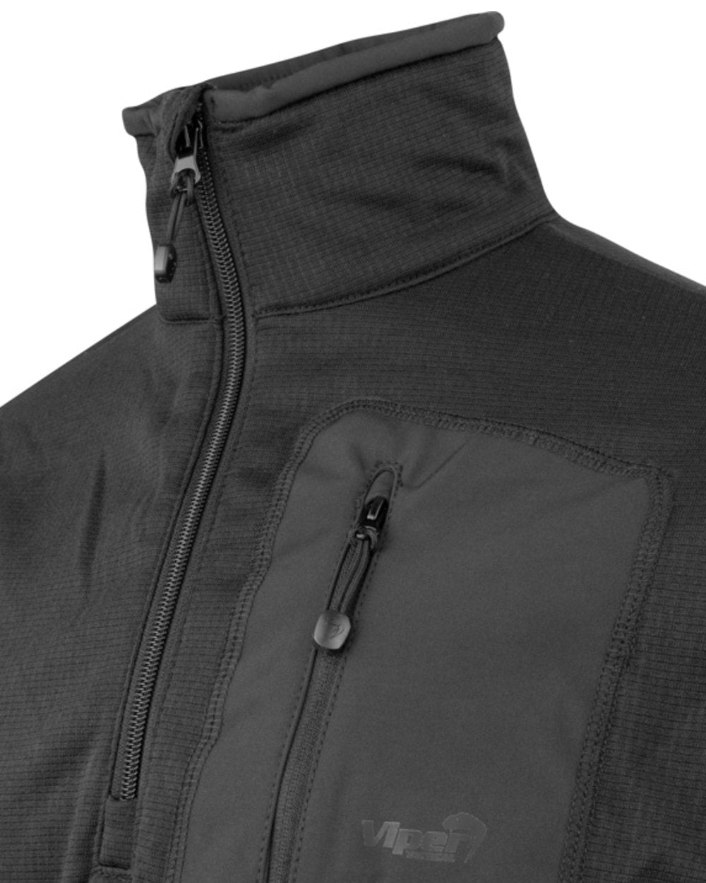 Black Coloured Viper Technical Mid Layer Fleece Top on white background #colour_black