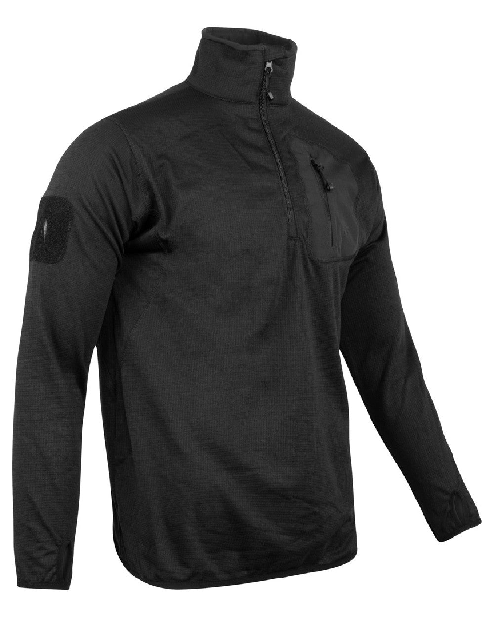 Black Coloured Viper Technical Mid Layer Fleece Top on white background #colour_black