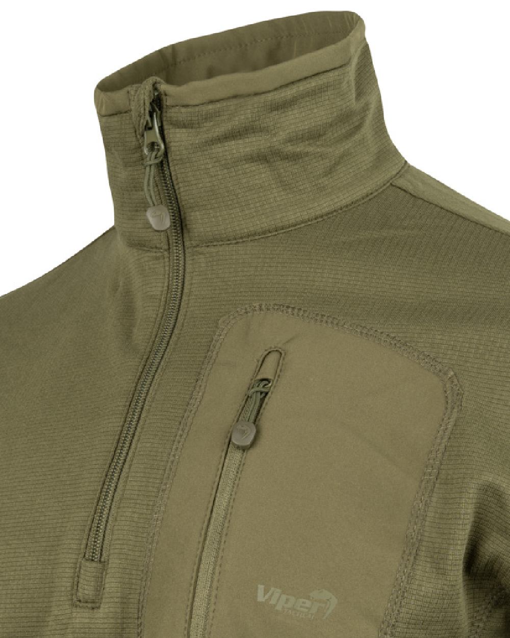 Green Coloured Viper Technical Mid Layer Fleece Top on white background #colour_green