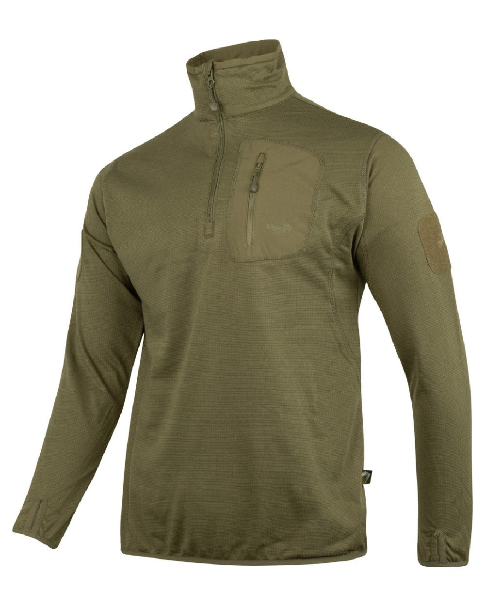 Green Coloured Viper Technical Mid Layer Fleece Top on white background #colour_green