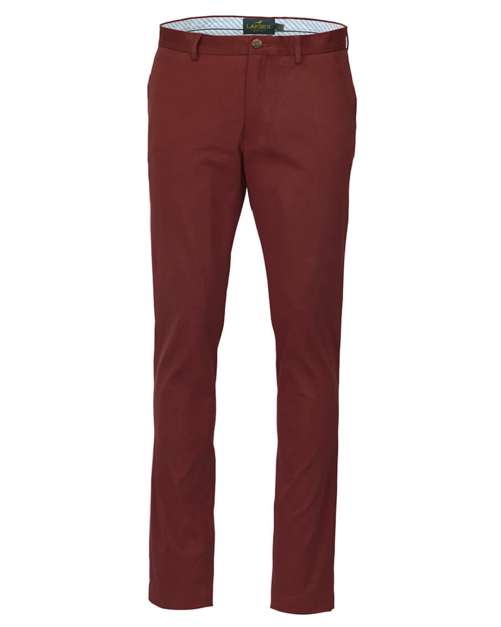 Wine Coloured Laksen Lumley Chino Trousers On A White Background #colour_wine