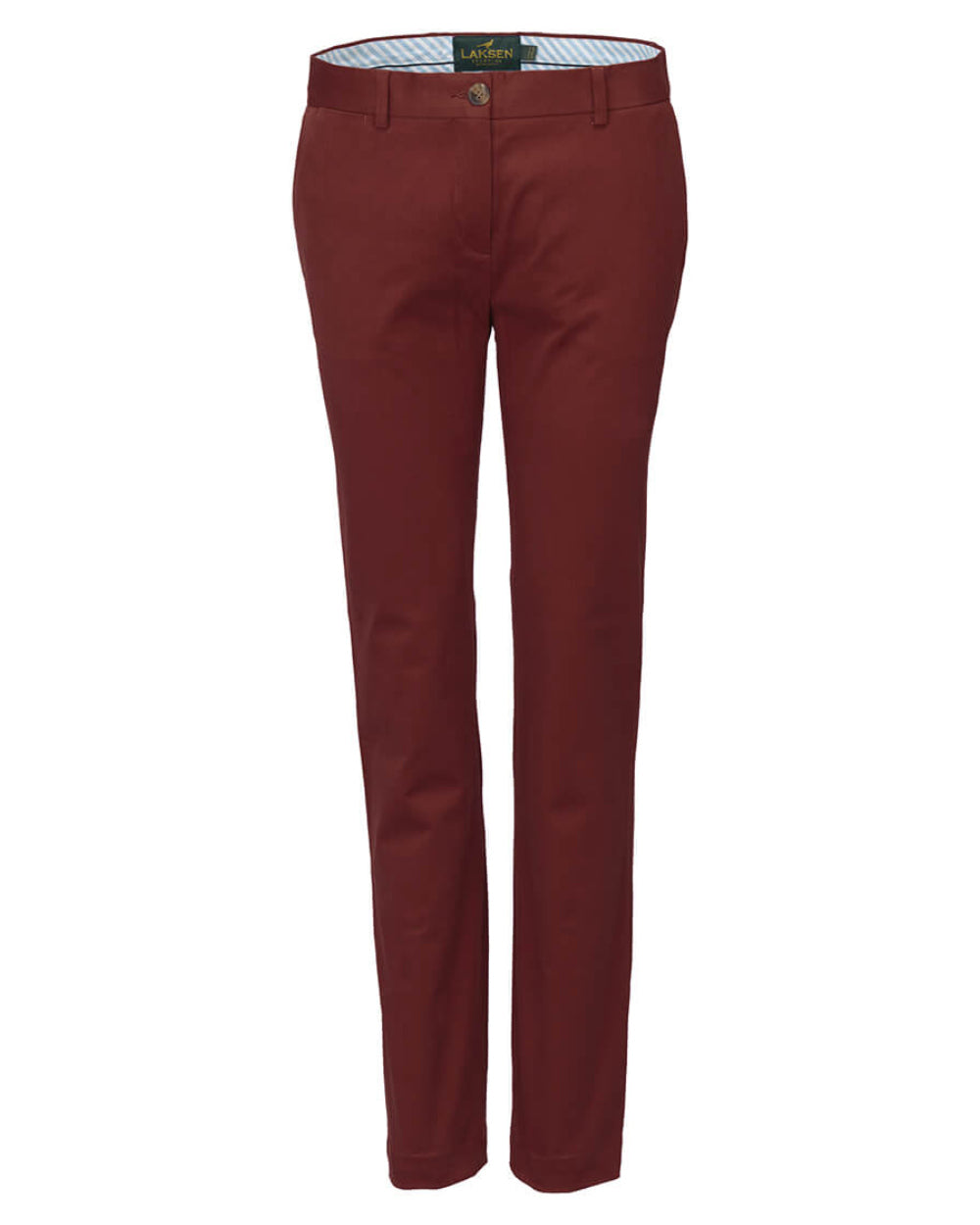 Wine Coloured Laksen Pennyton Chino Trousers On A White Background #colour_wine
