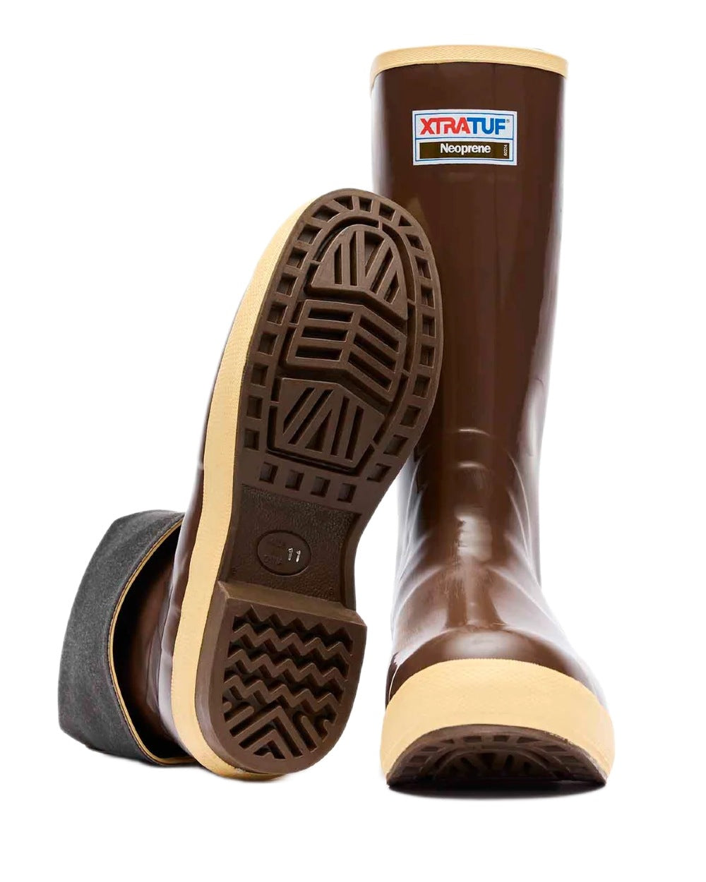 Copper-Tan Coloured Xtratuf 15" Legacy Plain Toe Fishing Boots on white background #colour_copper-tan