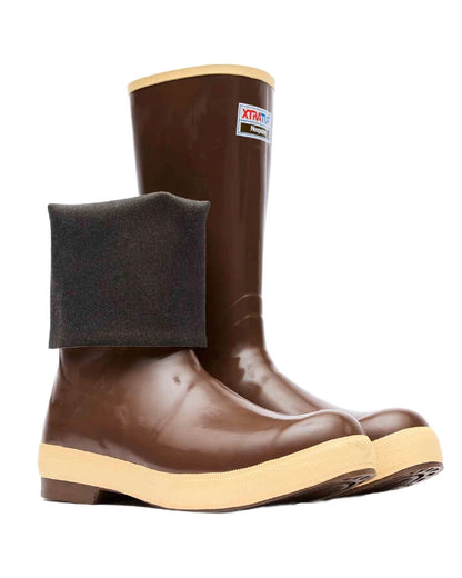 Copper-Tan Coloured Xtratuf 15" Legacy Plain Toe Fishing Boots on white background #colour_copper-tan