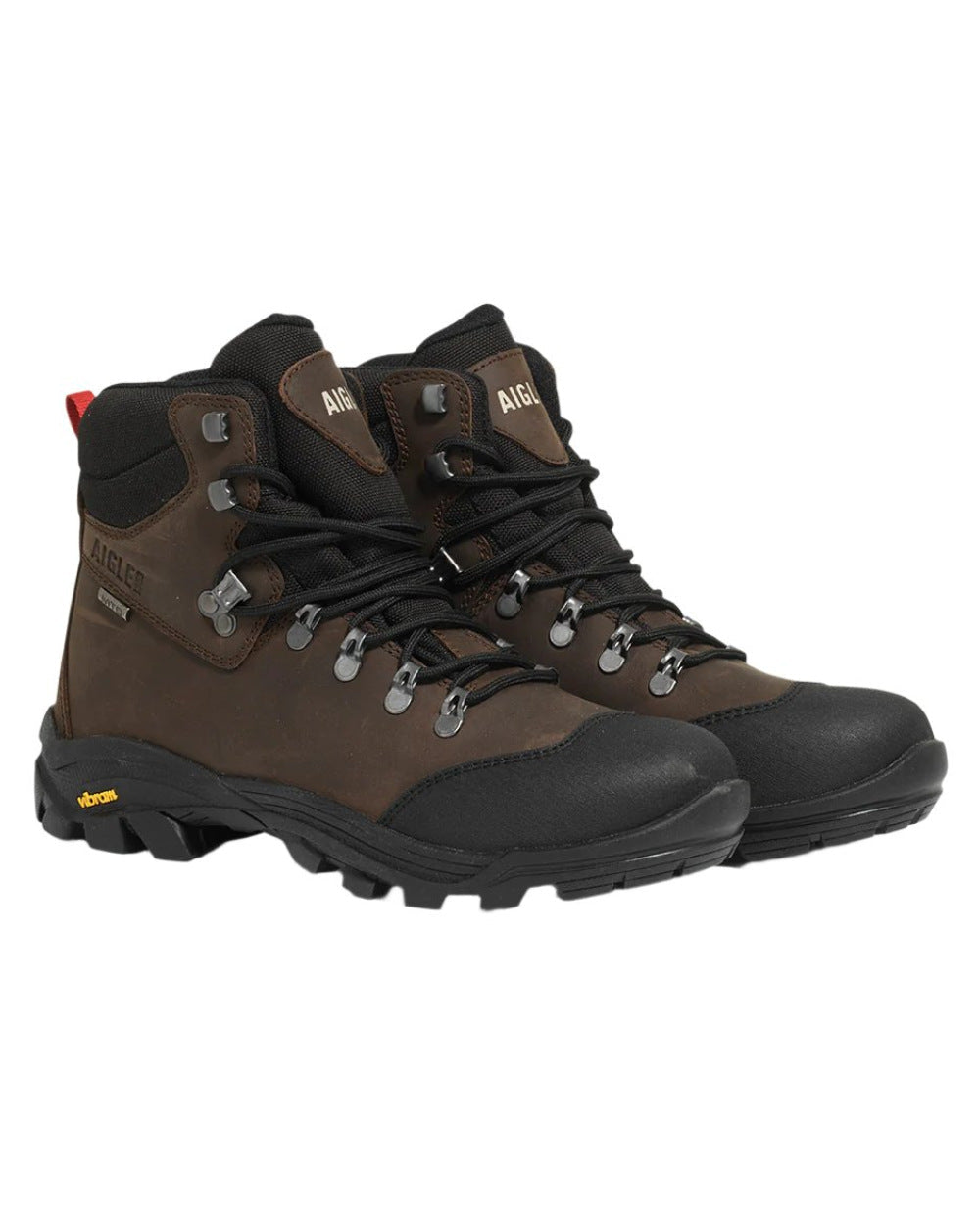 Brown Coloured Aigle Laforse Vibram Sole Boots On A White Background #colour_brown