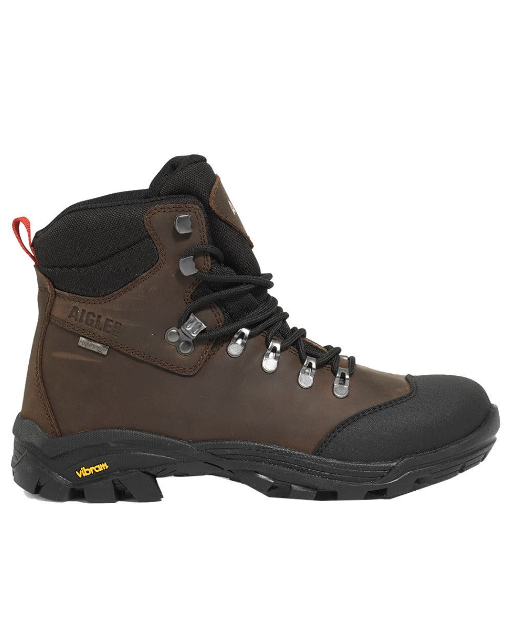 Brown Coloured Aigle Laforse Vibram Sole Boots On A White Background #colour_brown