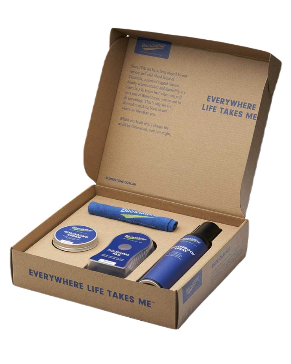 Rustic Coloured Blundstone Shoe Care Kit On A White Background #colour_rustic
