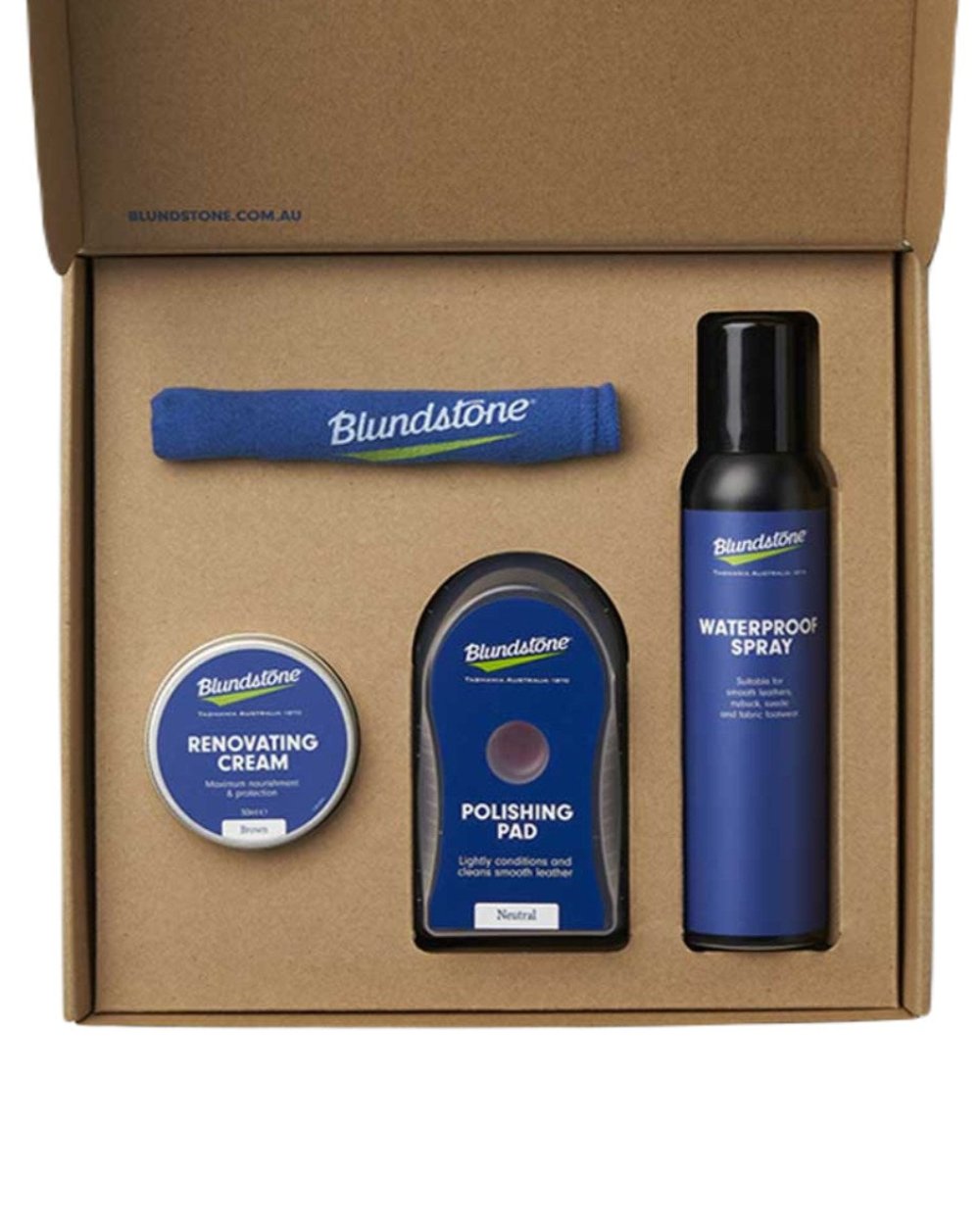 Rustic Coloured Blundstone Shoe Care Kit On A White Background #colour_rustic