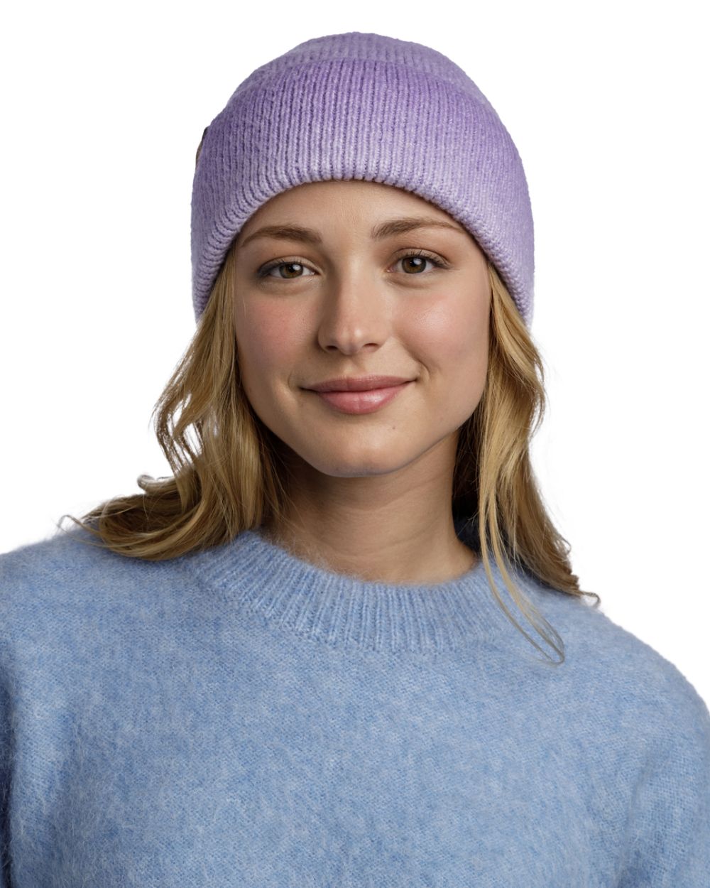 Lavender Coloured Buff Knitted Marin Beanie on white background #colour_lavender