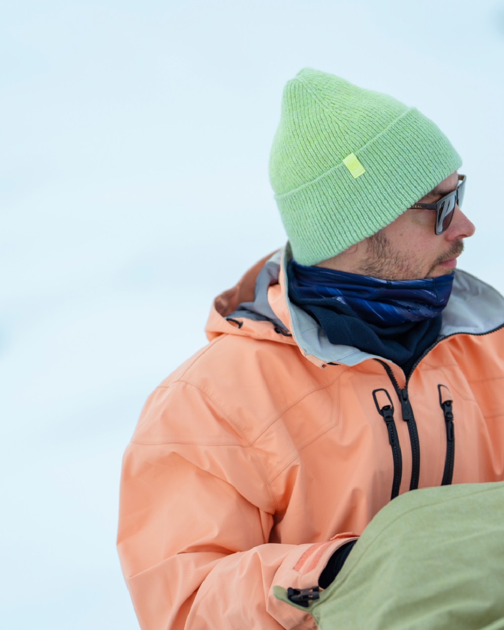 Opaline Coloured Buff Knitted Marin Beanie on snow background #colour_opaline