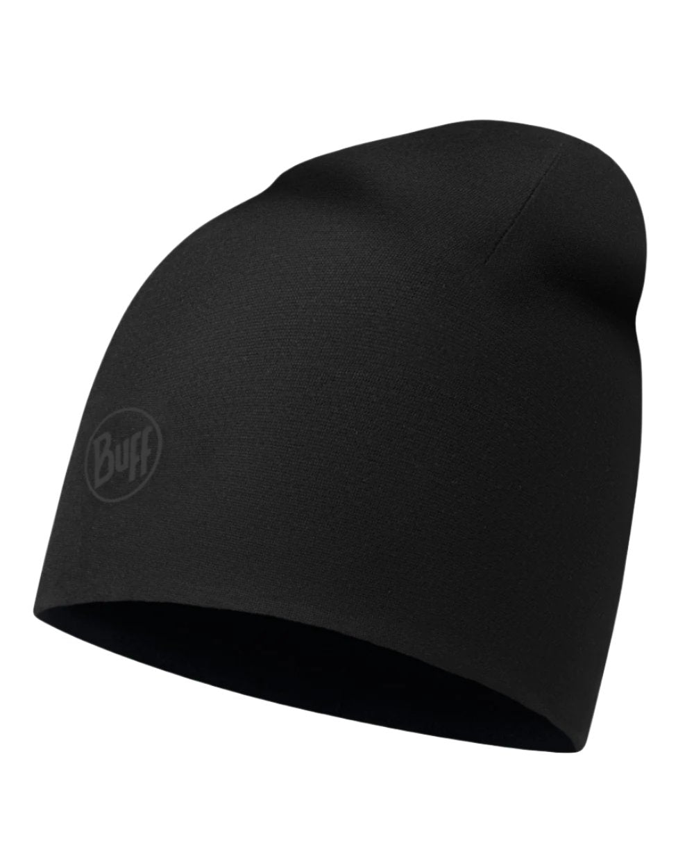 Solid Black Coloured Buff EcoStretch Polar Beanie on white background #colour_solid-black