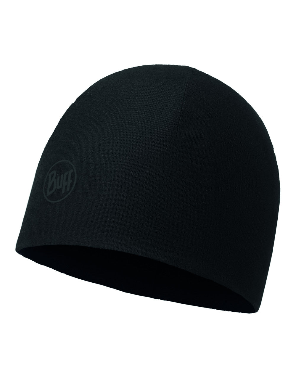 Solid Black Coloured Buff EcoStretch Polar Beanie on white background #colour_solid-black