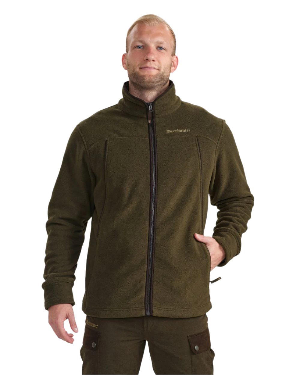 Tarmac Green Coloured Deerhunter Eagle Fleece Jacket On A White Background #colour_tarmac-green