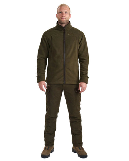 Tarmac Green Coloured Deerhunter Eagle Fleece Jacket On A White Background #colour_tarmac-green