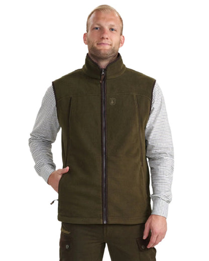 Tarmac Green Coloured Deerhunter Eagle Fleece Waistcoat On A White Background #colour_tarmac-green