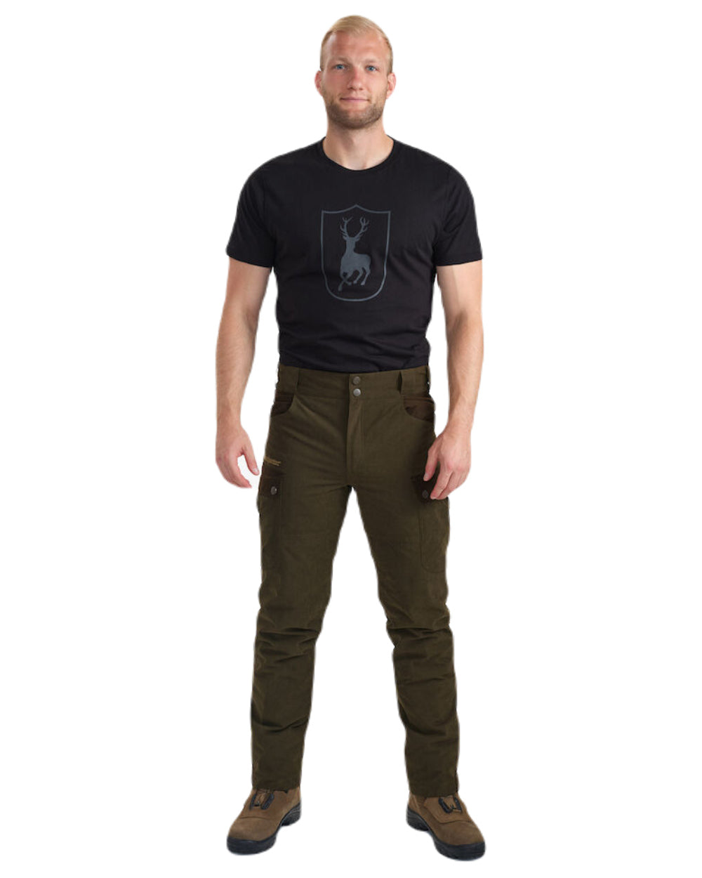 Tarmac Green coloured Deerhunter Eagle Trouser on a white background #colour_tarmac-green