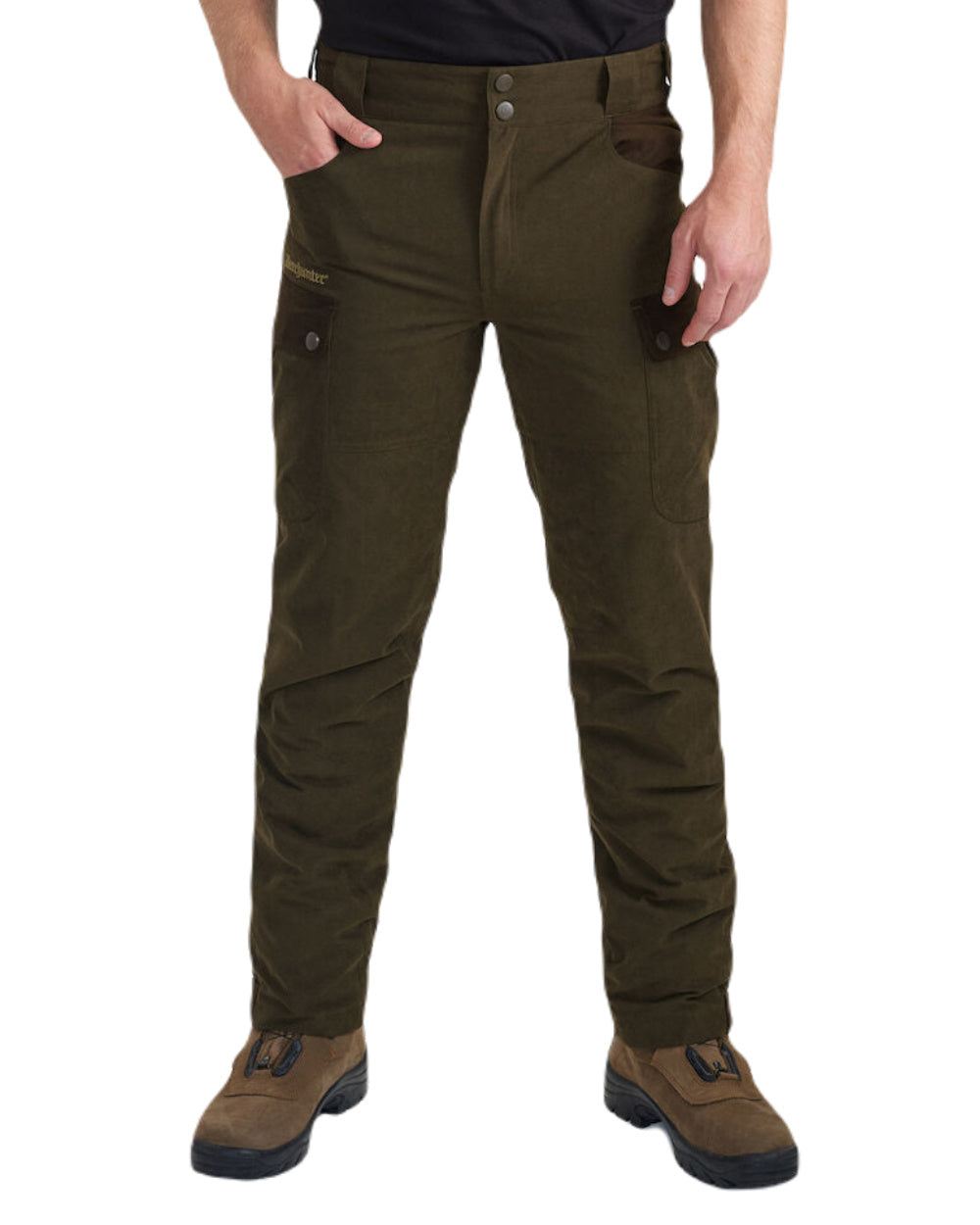 Tarmac Green coloured Deerhunter Eagle Trouser on a white background #colour_tarmac-green