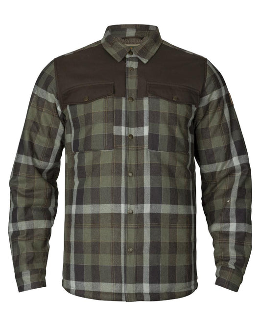 Willow Green Phantom Coloured Harkila Asmund Insulated Wool Shirt Jacket On A White Background #colour_willow-green-phantom