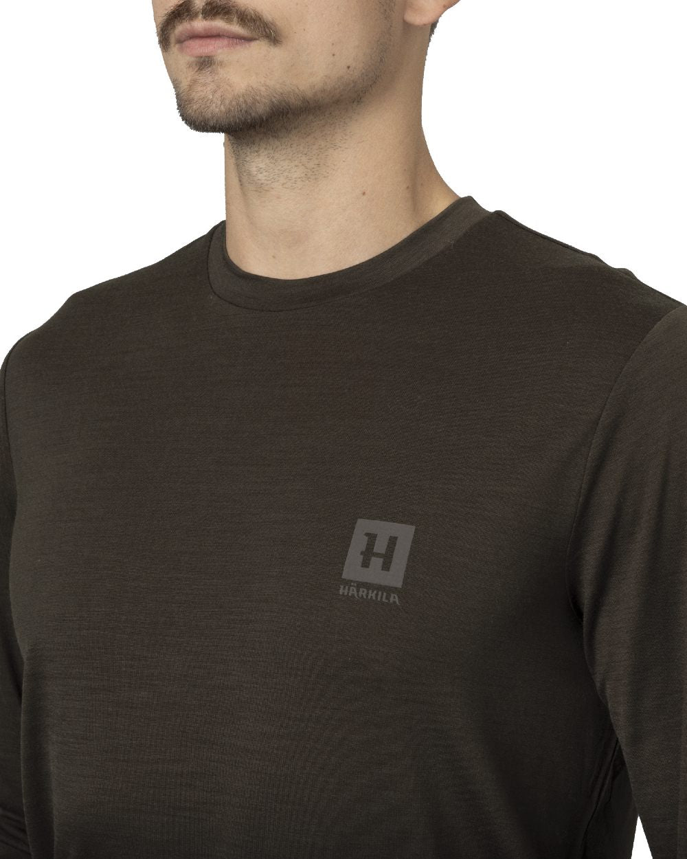 Shadow Brown Coloured Harkila Base All Season Long Sleeve T-Shirt On A White Background #colour_shadow-brown