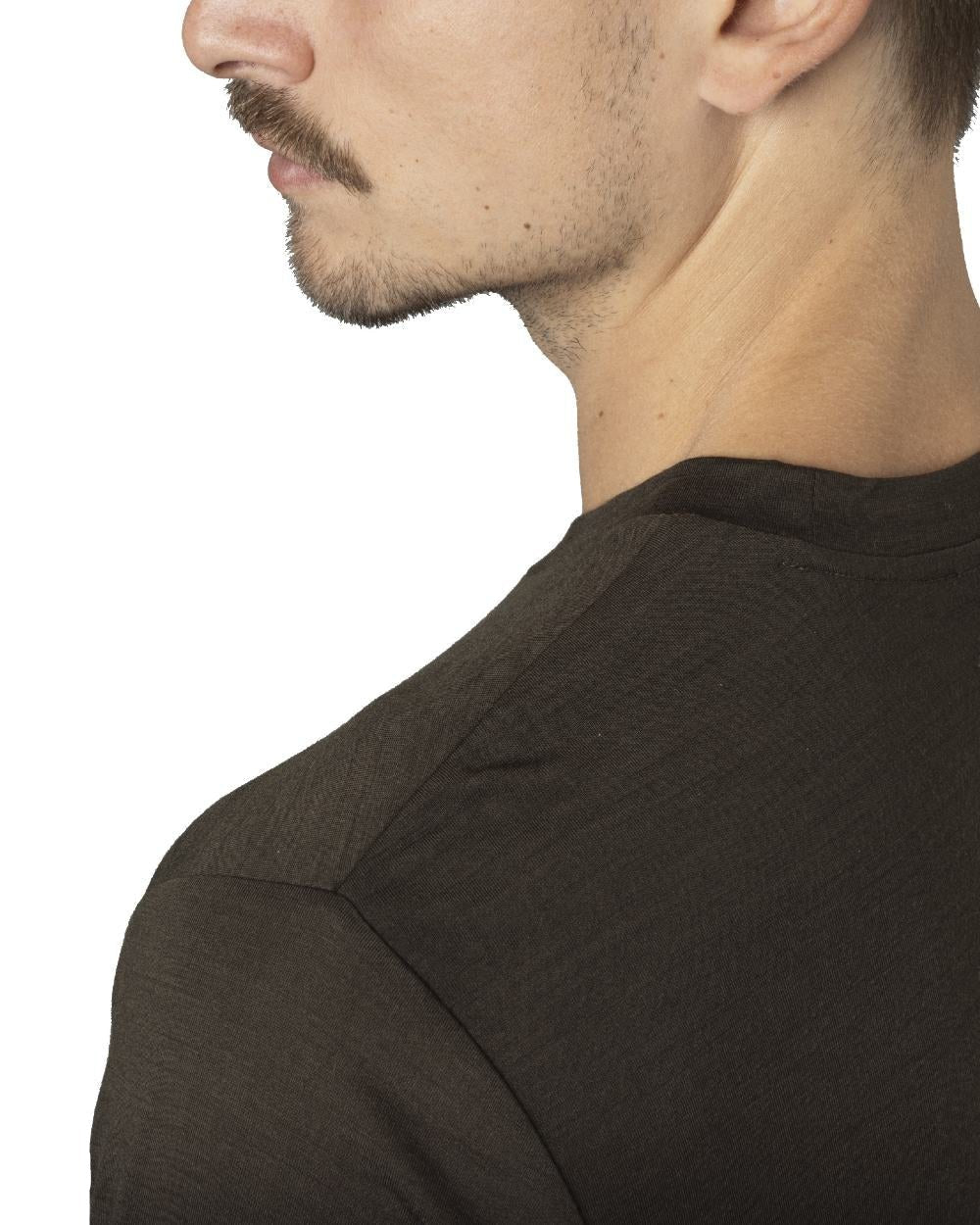 Shadow Brown Coloured Harkila Base All Season Long Sleeve T-Shirt On A White Background #colour_shadow-brown