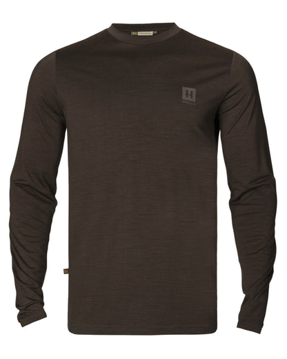 Shadow Brown Coloured Harkila Base All Season Long Sleeve T-Shirt On A White Background #colour_shadow-brown