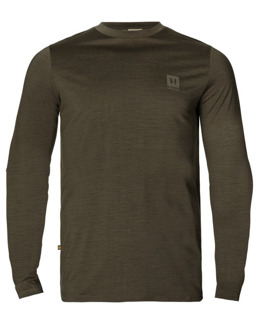 Willow Green Coloured Harkila Base All Season Long Sleeve T-Shirt On A White Background #colour_willow-green
