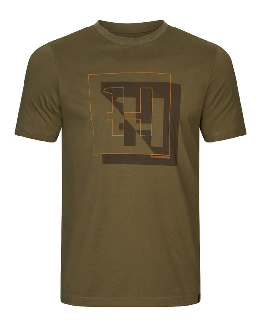 Dark Olive Coloured Harkila Mens H-Logo Short Sleeve T-Shirt on White Background
#colour_dark-olive
