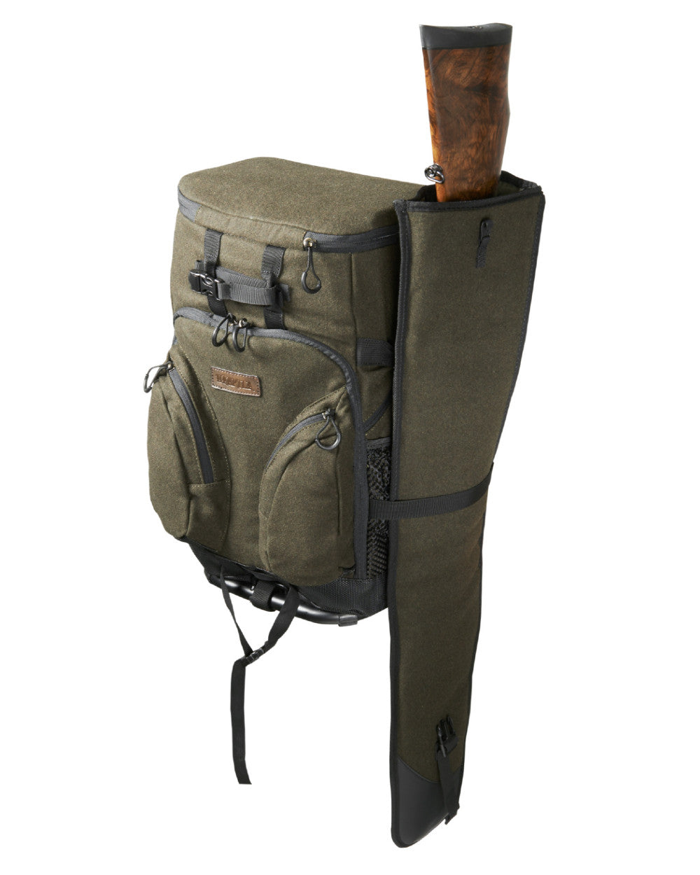 Hunting Green Coloured Harkila Metso Rucksack Chair Backpack on white background #colour_hunting-green