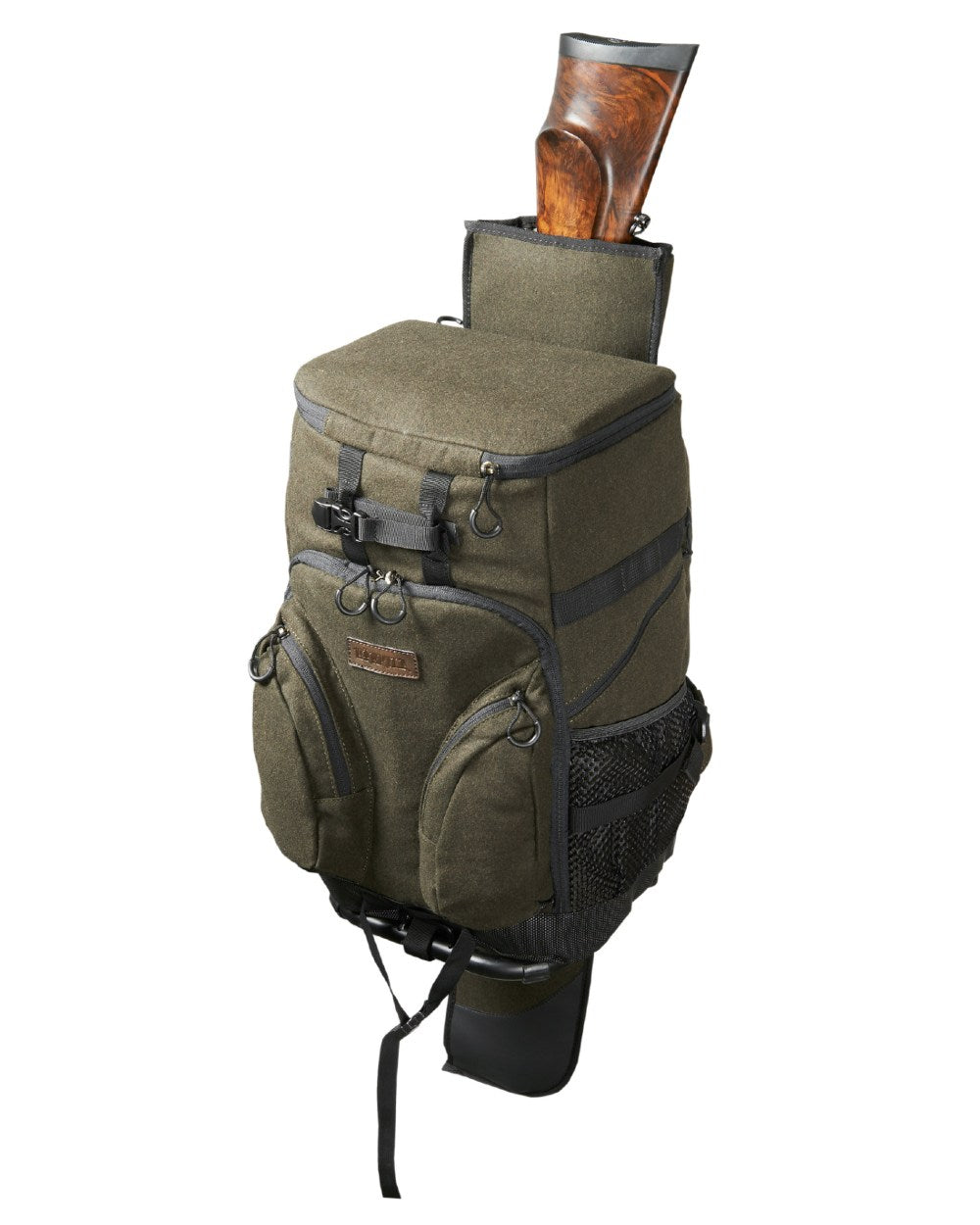 Hunting Green Coloured Harkila Metso Rucksack Chair Backpack on white background #colour_hunting-green
