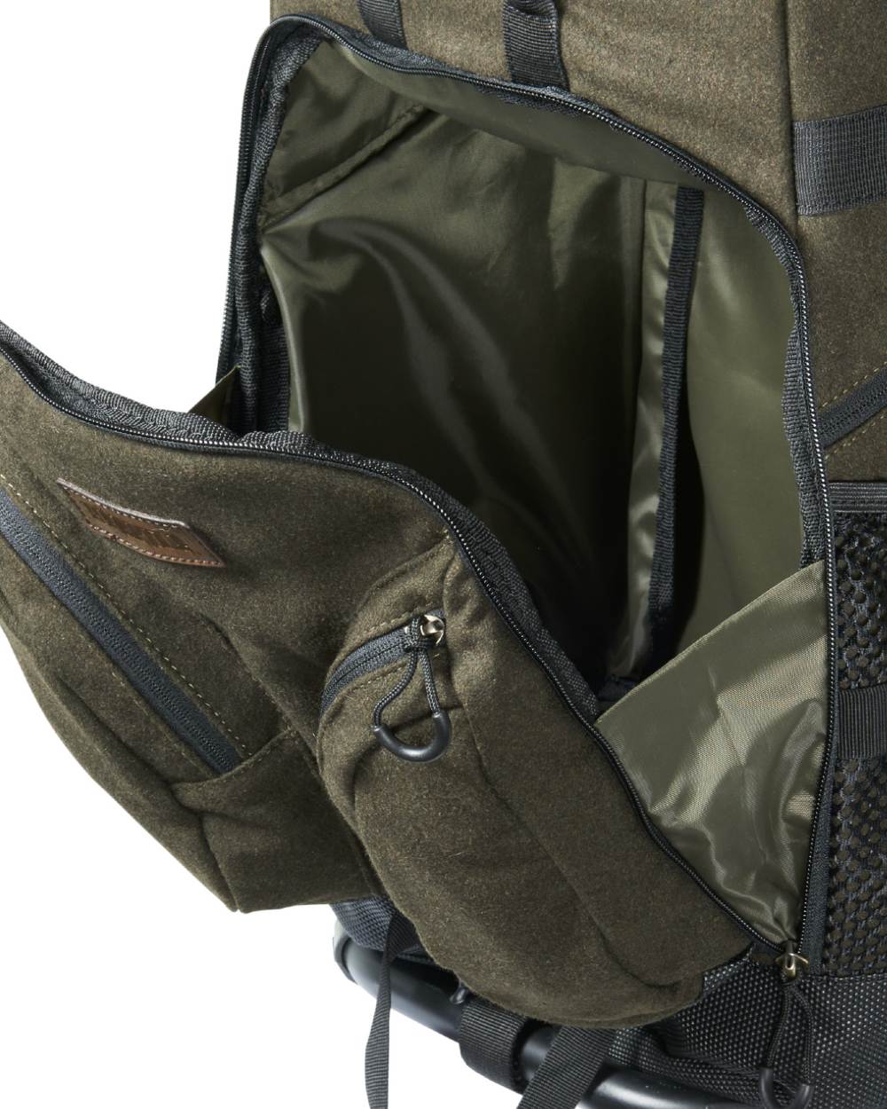 Hunting Green Coloured Harkila Metso Rucksack Chair Backpack on white background #colour_hunting-green