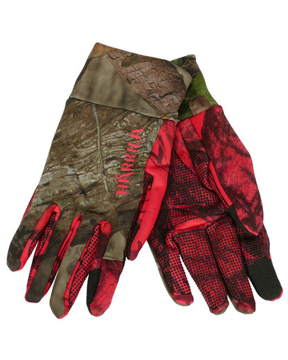 Mossy Oak Break Up Country Mossy Oak Red Coloured Harkila Moose Hunter 2.0 Fleece Gloves on white background #colour_mossy-oak-break-up-country-mossy-oak-red