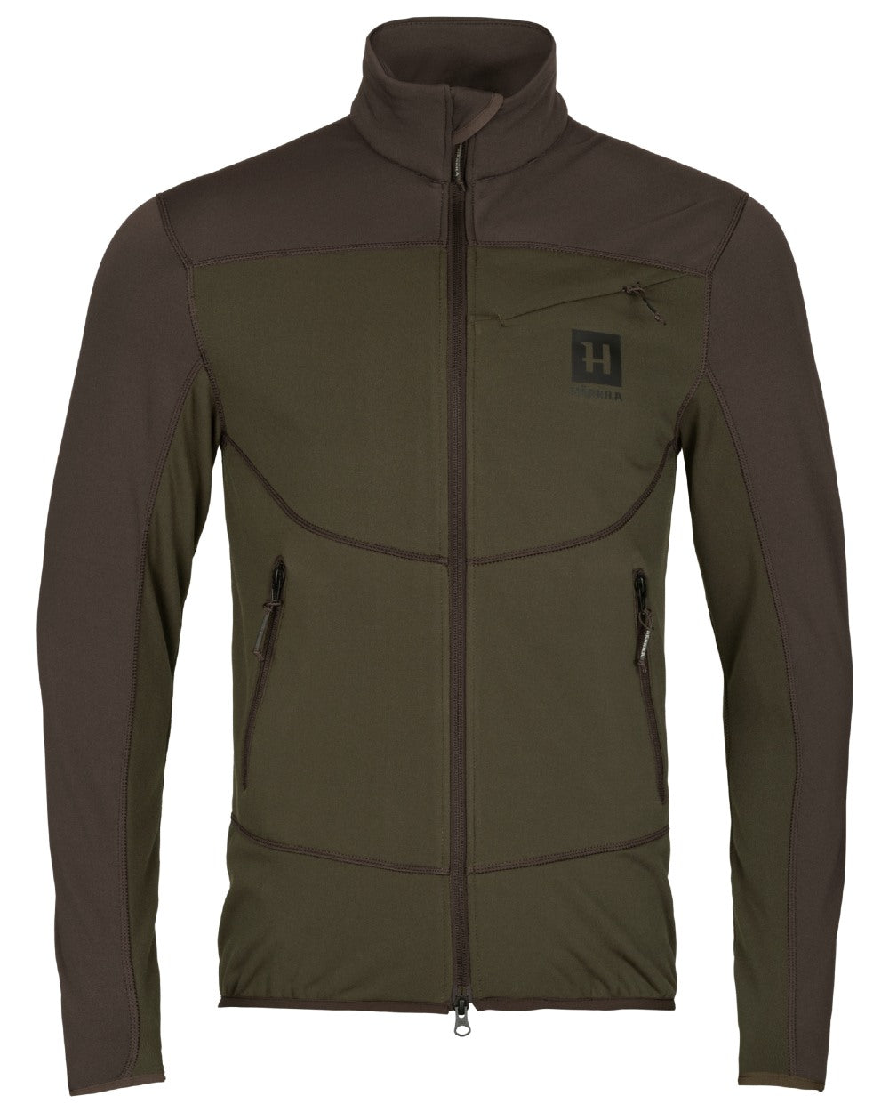 Willow Green Shadow Grey Coloured Harkila Olaf Fleece Jacket on white background #colour_willow-green-shadow-grey