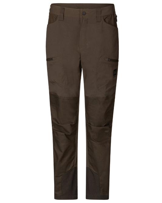 Slate Brown Willow Green Coloured Harkila Womens Runa Pants on white background #colour_slate-brown-willow-green