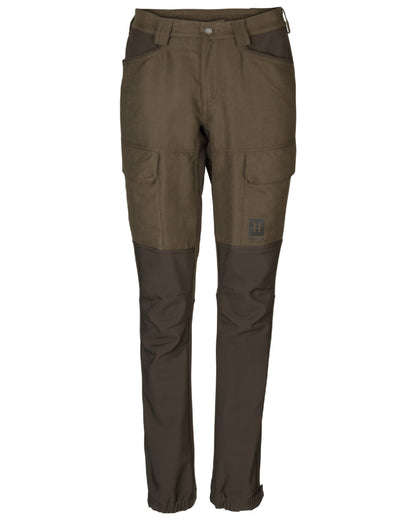 Willow Green Deep Brown Coloured Harkila Womens Scandinavian Pants On A White Background #colour_willow-green-deep-brown