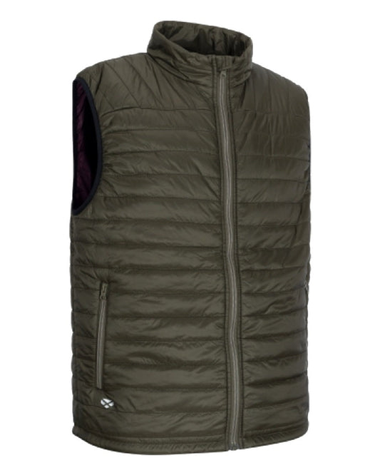 Olive/Merlot coloured Hoggs of Fife Kingston Rip-Stop Gilet on white background #colour_olive-merlot