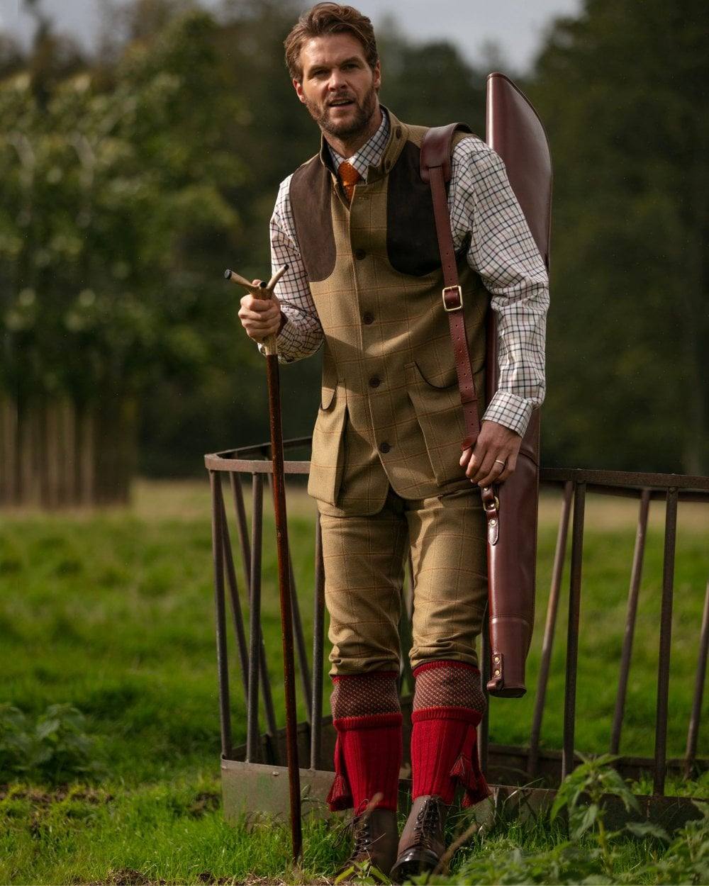 Brick Red coloured House of Cheviot Tayside Socks on outdoor background #colour_brick-red