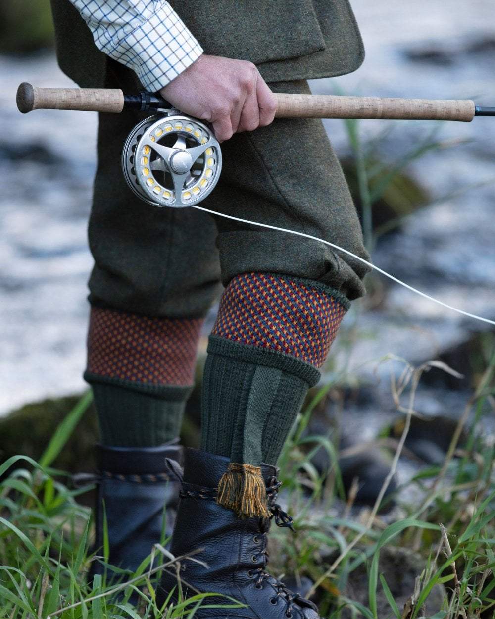 Spruce coloured House of Cheviot Tayside Socks on outdoor background #colour_spruce
