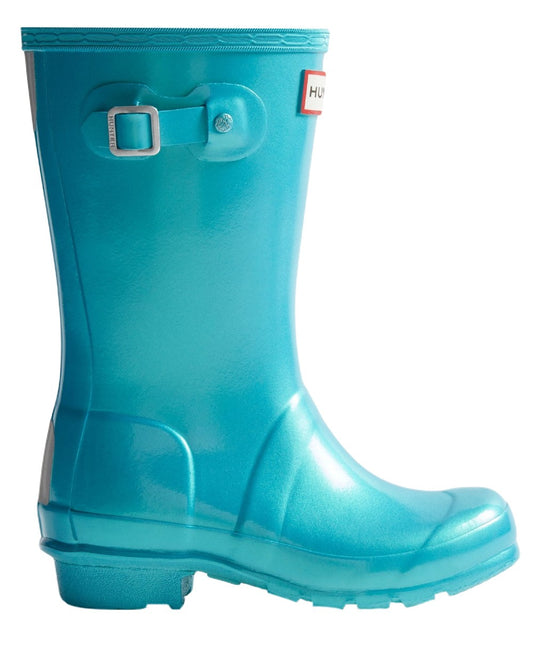 Pool Blue Coloured Hunter Big Kids Original Pearlised Wellington Boots on White Background
#colour_pool-blue