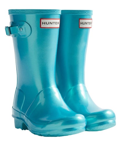 Pool Blue Coloured Hunter Big Kids Original Pearlised Wellington Boots on White Background
#colour_pool-blue