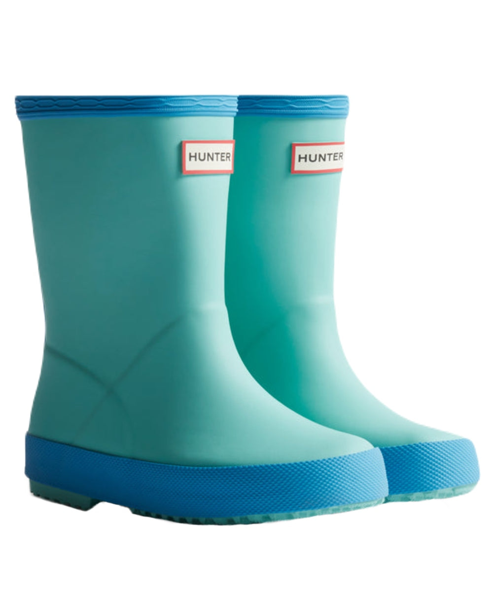 Pool Blue Blue Bottle Coloured Hunter Kids First Classic Wellington Boots on White Background
#colour_pool-blue-blue-bottle