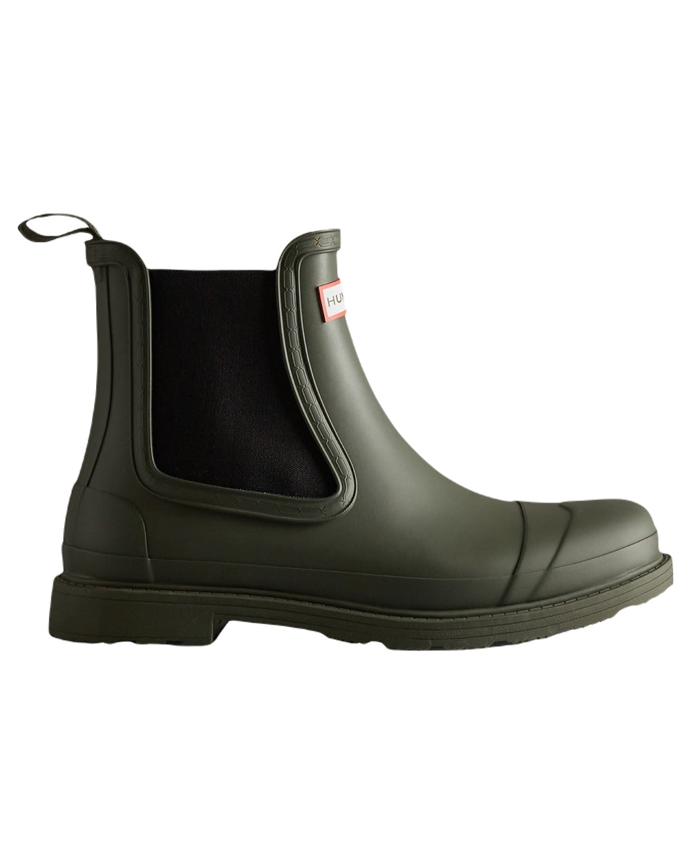 Dark Olive Coloured Hunter Mens Commando Chelsea Boots on White Background
#colour_dark-olive