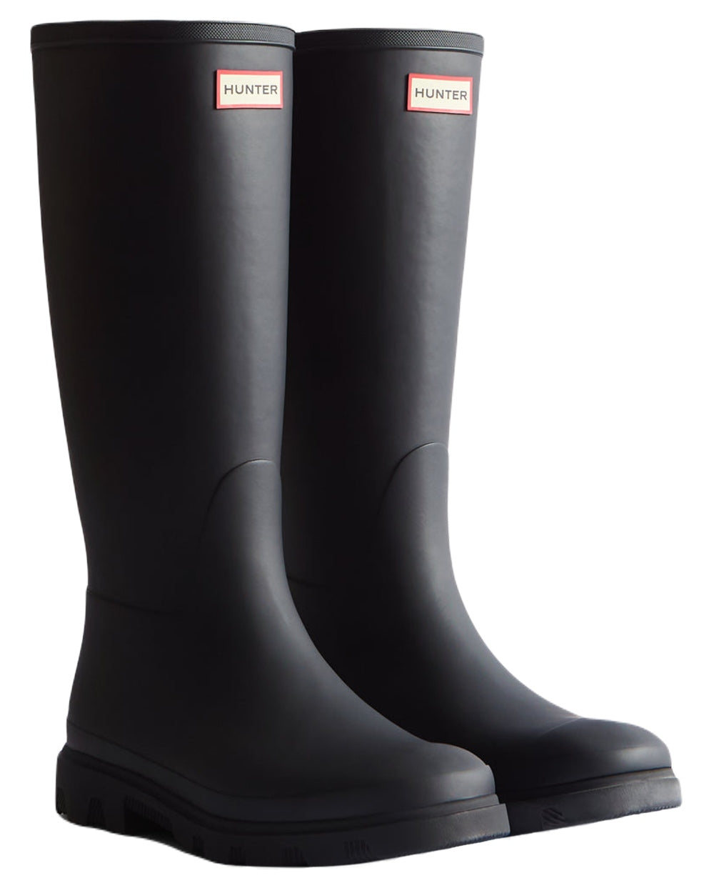 Black Coloured Hunter Mens Downpour Tall Wellingtons on white background
#colour_black