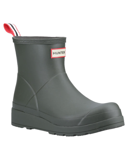 Dark Olive Coloured Hunter Womens Play Short Wellingtons on white background
#colour_dark-olive