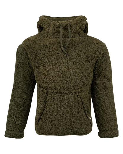 Dark Olive coloured Jack Pyke Childrens Sherpa Fleece Hoodie on white background #colour_dark-olive