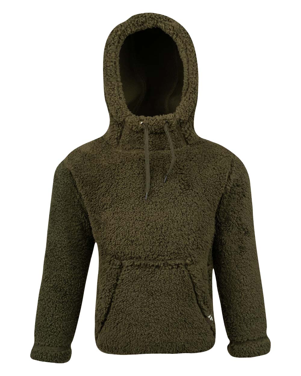Dark Olive coloured Jack Pyke Childrens Sherpa Fleece Hoodie on white background #colour_dark-olive