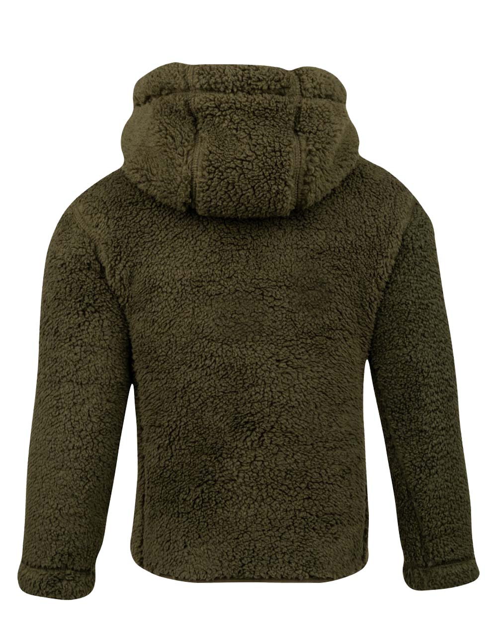 Dark Olive coloured Jack Pyke Childrens Sherpa Fleece Hoodie on white background #colour_dark-olive